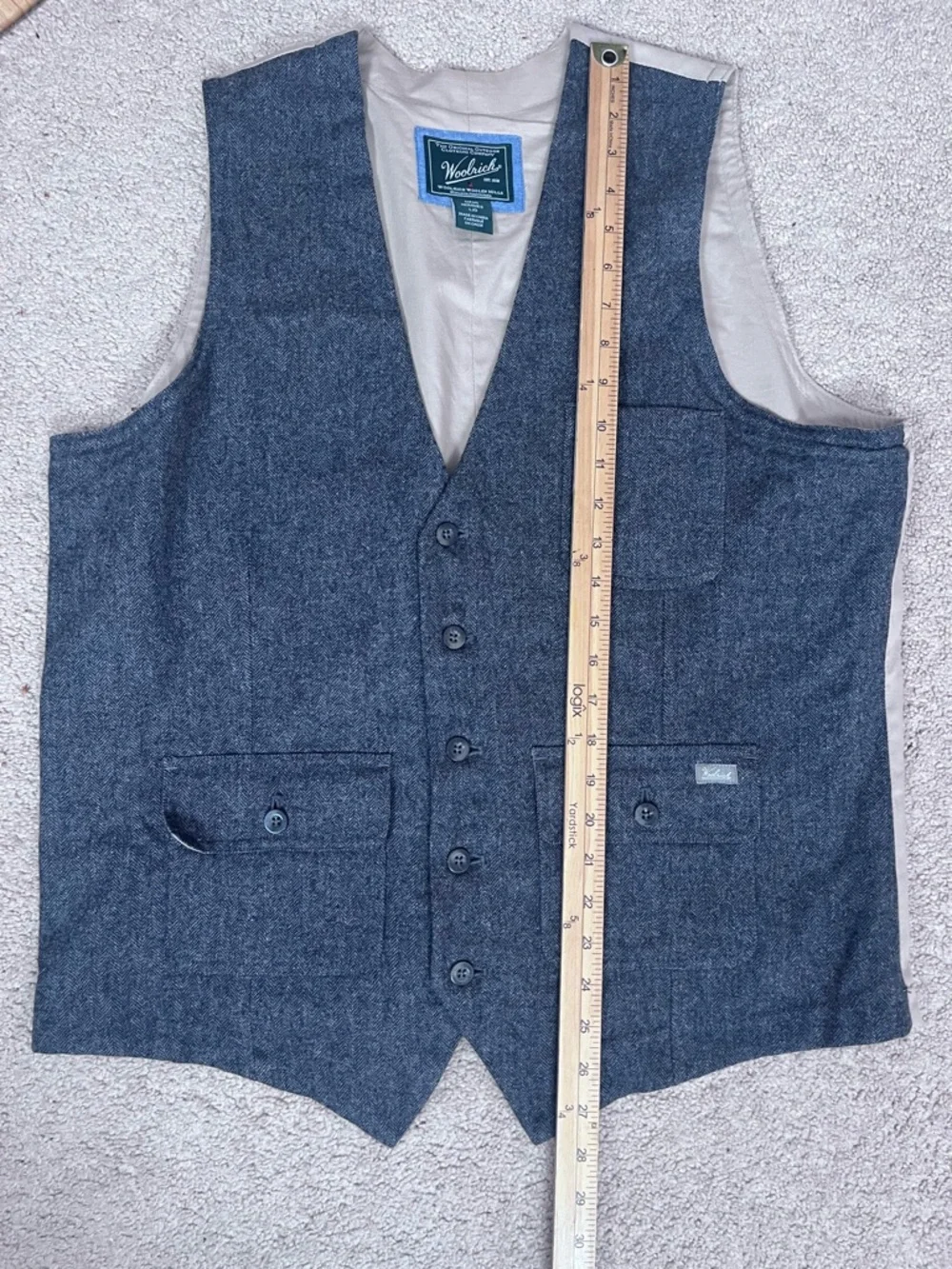 Woolrich Ruxton Herringbone Wool Vest Mens Large Grey Button Front Gentleman - Picture 5 of 7
